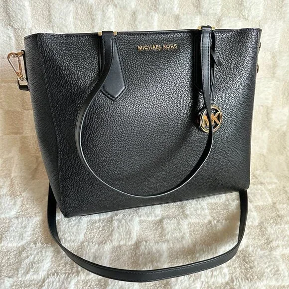 NWT! MK Michael Kors Kimberly 3 In 1 Set Black Leather Tote/Crossbody/Clutch - Picture 2 of 14